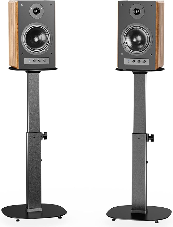 WALI Universal Speaker Stands, 23 Inch Surround Sound Speaker Stands for Satellite & Bookshelf Speakers Up to 22lbs, Height Adjustable with Built-in Cable Management, 1 Pair (SFS001), Black