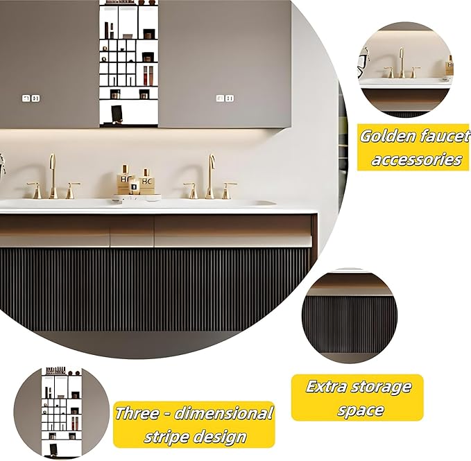 Bathroom Vanity with Double Sink - Bathroom Cabinet Vanity Including Grille Shaped Panel | Bathroom Vanity Double Sink, Soft Light LED Lights & Smart Defogging Mirror (Mirror, 88IN)