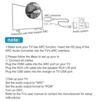 192KHz HDMI ARC to RCA Audio Converter for TV to Soundbar, Plug & Play 3.4ft/1.05m ARC to L/R Stereo RCA Male Cable Audio Extractor Adapter Splitter for Sound System Speaker Home Theater [PCM Only]