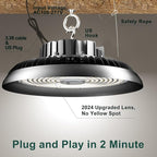 ACOHOOK LED High Bay Light 420W 60000lm 5000K High Bay LED Shop Lights with US Plug, AC100-277V UFO Commercial Bay Lighting for 30-55FT Height -2Pack