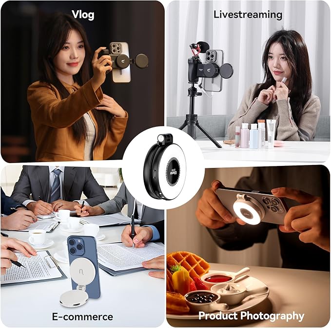 Fill Light for Magsafe LED Phone Light Attachment Selfie Ring Light Brightness Adjustable Compatible w Magsafe for iPhone Smartphone Vlogs/Photography/Video Conference Color White