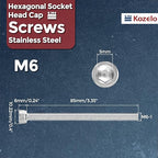 Kozelo 10pcs Socket Head Cap Screws - [M6-1 x 85mm] 304 Stainless Steel Allen Socket Drive for Electrical Motor 3D Printing Fan Engine Replacement Use, Silver