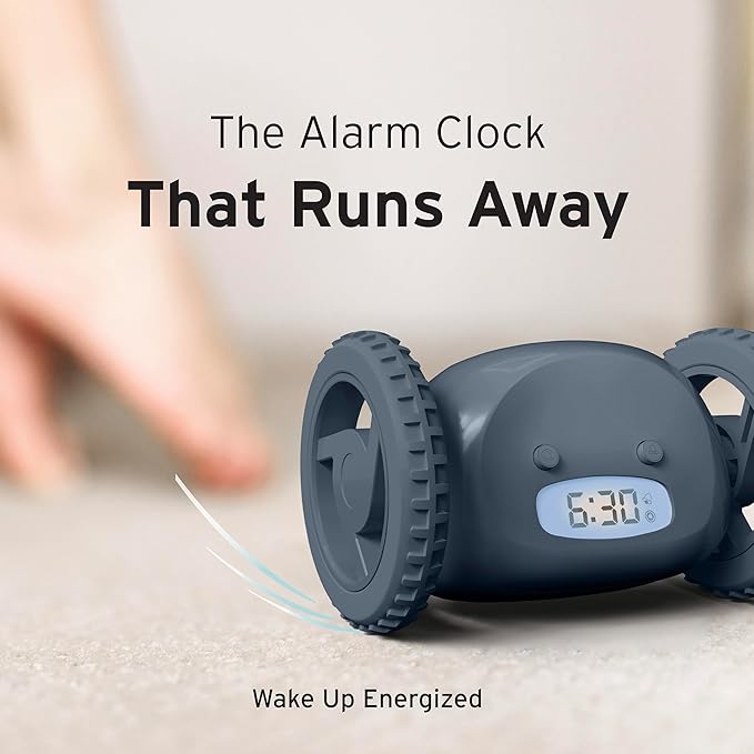 CLOCKY Extra Loud Alarm Clock for Heavy Sleepers on Wheels Rolls Runs Away Vibrating, Easy to Set Super Smart Snooze Digital Bed Shaker Alarm Clock Funny Gift for Adults Kids Teens Bedrooms (Slate)
