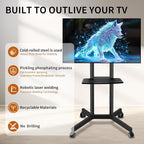 Solid Grace Rolling TV Stand with Power Outlet for 32-75 Inch TVs up to 88lbs, Portable TV Stand with Shelf, Mobile TV Cart for Living Room, Office, Meeting Room, Outdoor(with Power Outlet+Shelf)