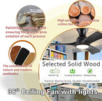 Gaizw 36 Inch Black Ceiling Fans with Lights, Flush Mount Ceiling Fan with Light, Modern Smart Wood Fan Light, 6-Speed Remote Control, Quiet Reversible Motor, Fans for Bedroom Study Room and Garage