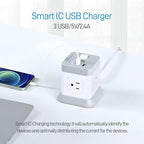 Power Strip with USB C, FDTEK Desktop Power Cube Strip, 10 FT Extension Cord with 4 Outlets and 3 USB, Compact Power Strips Tower for Travel Home Office Cruise Ship - White