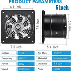 Aydomer Exhaust Fan 40W Through-wall installation Ventilation Fans 110V Exhaust Fan with Plug 6 inch Exhaust Smoke Fan with Pure Copper Motor for Kitchen Shopping Mall (Black)