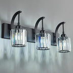 FDPBY 3-Light Crystal Vanity Light, Modern Black Bathroom Wall Sconce with K9 Crystal Shades, 23.62" Long Over Mirror Lighting for Vanity, Makeup, Hallway, Elegant & Durable