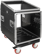 Sound Town Lightweight and Compact 10U ATA ABS Rack Case, with Slant Mixer Top, Casters, 24.5" Depth, 12U Top and 10U Side Spaces (STMR-A12X10UW)