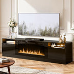 YISUFO 80” TV Stand with 36” Electric Fireplace, Large Modern Media Entertainment Center with Storage Cabinet and 12 Colors LED Lights for TVs Up to 90",All Black