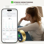 RIFESI Smart Ring for Women Men, Fashion Minimalist Fitness Ring & Sleep Tracker Ring with Heart Rate, SPO₂,Blood Pressure,5ATM Waterproof Health Ring, No Subscription,Gifts for Women (Size 11,Gold)