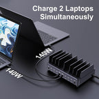 Aftertop 600W USB C Charging Station for Multiple Devices, 10 Ports PD3.1 140W PPS 45W QC60W Fast Charging Block for MacBook Pro Laptop, iPad, iPhone 16 15 Pro Max, Galaxy S24/S23 Ultra etc