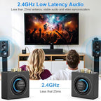 YMOO 2.4GHz Wireless Audio Transmitter and Receiver for TV, 25ms Low Latency, 200Ft Long Range, Wireless Audio Adapter Kit with AUX RCA in/Out for Stereo/Soundbar/Speaker/Amplifier/PC