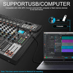8 Channel Professional Audio Mixer with 48V Phantom Power, USB Audio Interface, Bluetooth & MP3 Player, Sound Board for Podcast, Home Studio, Live Streaming & Recording