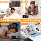 Loud Vibrating Alarm Clock for Heavy Sleepers with Bed Shaker Under Pillow, Hearing Impaired/Deaf/Teens, Dual Alarms, Adjustable Date, Nightlight & Battery Backup, Large LED Digital Display, 12/24H