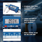 Dasqua 6” IP54 Digital Caliper, Stainless Steel Water-Resistant Precision Measuring Tool with Large LCD, Inch/Metric/Fraction Switch, Resolution 0.0005"/0.01mm/1/128, Accuracy ±0.001"/0.02mm