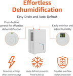 Amazon Basics Dehumidifier with Drain Pump, 50-Pint, Energy Star Certified, for Basement, Bathroom and Other Rooms Up to 4000 SFT, with Timer, auto-defrost, Overflow Protection, White
