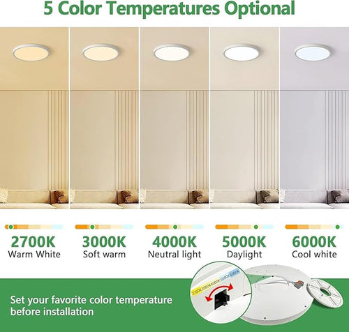 6PK 15.8 Inch Dimmable LED Flush Mount Ceiling Light, 32W, 3480LM, 2700K/3000K/4000K/5000K/6000K, Round Flat Panel Low Profile Ceiling Light Fitures for Hallway, Kitchen, Bedroom, White