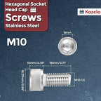 Kozelo 15pcs Socket Head Cap Screws - [M10-1.5 x 18mm] 304 Stainless Steel Allen Socket Drive for Electrical Motor 3D Printing Fan Engine Replacement Use, Silver