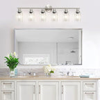 Guliaofo 6-Light Nickel Bathroom Vanity Lights, E26 Modern Bathroom Light Fixtures with Clear Glass Shade, Wall Lamps for Mirror Hallway Kitchen Cabinet Living Room Sconces Lights