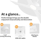 WINGBO 54" Wet Rated Outdoor Ceiling Fan with Lights, 4 ABS Plastic Blades, Reversible DC Motor, 6-Speed Remote Control, 3 CCT, Waterproof Ceiling Fan for Patio Porch Gazebo Garage, Gloss White