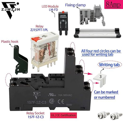 6 Pcs 8Amp Mini Relay Switch 110V 120V AC with Test Button DPDT 2NO 2NC Socket Base with Indicator LED Light UL Certification