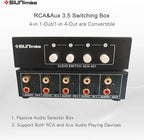 SIUNIMAS 4-in 1-Out RCA and 3.5mm Aux Audio Receiver Switching Box 4 Channels Audio Converter Passive Audio Selector Switch Box 1-in 4-Out (S401-RCA AUX)