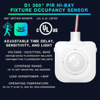 EverElectrix 50 Pack Ceiling Occupancy Motion Sensor, Passive Infrared Technology, High Bay Fixture Mount 360 Degree, Hard-Wired, 120-277 VAC, Commercial/Industrial Grade