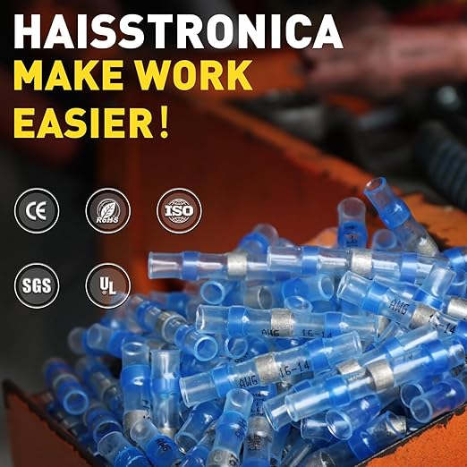 330PCS Solder Seal Wire Connectors-haisstronica Marine Grade - Heat Shrink Butt Connectors-Self Solder for Electrical,Stereo(30Yellow 80White 110Red 110Blue)
