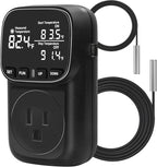 COMYAN Temperature Controlled Outlet , 15A/1800W Digital Thermostat Outlet, Cyclic Timing/Countdown, -40℉~210℉ VA Display Heating Cooling Control Timer with 2Pcs Probe Cable for Reptile Incubator