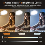 Desk Ring Light, 10" LED Ring Light for Desk with Clamp, 360°Rotate & Flexible Height Full-Screen Overhead Ringlight for Video Recording, TikTok, YouTube, Live Streaming, Content Creation, White
