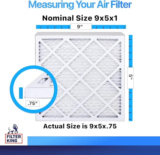 Filter King 9x5x1 Air Filter | 4-PACK | MERV 8 HVAC Pleated A/C Furnace Filters | MADE IN USA | Actual Size: 9 x 5 x .75"