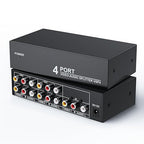 3 RCA Splitter Box 1 in 4 Out, 4 Way Composite RCA AV Distribution Duplicator 1x4, 1 Female to 4 Female, w/Power, Plug&Play, Strong, for Wii PS2 Xbox STB DVD C-VBS
