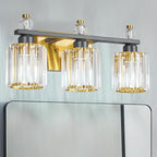 FDPBY Bathroom Vanity Lights 3-Light Sand Black Gold Modern Crystal Vanity Light Fixtures Over Mirror Crystal Bathroom Vanity Lighting Fixtures