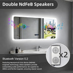 LUVODI Bathroom LED Wall Mirror: 48x24 inch Rectangle Makeup Vanity with Lights Bluetooth Speaker, Time Display, Magnifier, Anti-Fog, Memory Function, 3 Color Temperature