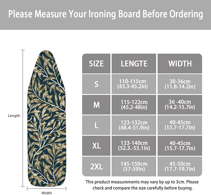 ZCFYGDX Hawaiian Flower Leaf Print Ironing Board Cover Small, Elastic Edges Nylon Buckle Straps Fasteners,S-Size (14 x 45 in) Resist Scorching & Staining Breathable Wear-Resistant Easy Install