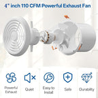 Hawkrown 4inch Exhaust Fan, 110 CFM Wall Mounted Vent Fan, 1.0 Sone Quiet, Windows Exhaust Fan, Ventilation Fan for Bathroom, Basement, Mobile Home