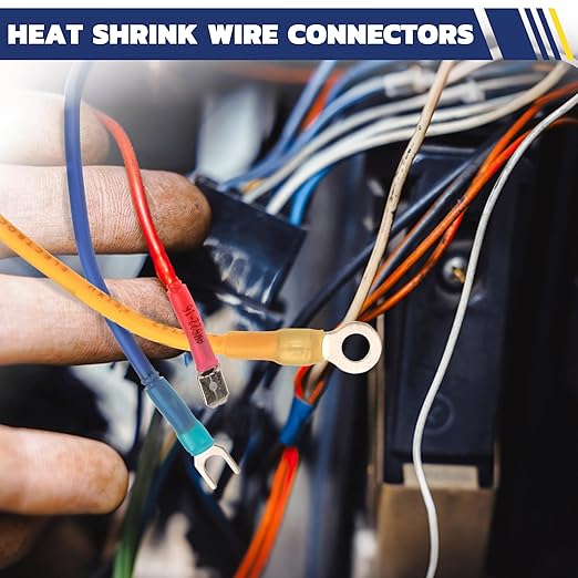 haisstronica 200PCS Heat Shrink Fork Spade Connectors #10 Waterproof Marine Grade Fork Terminal Connectors U-Type Blue 16-14 Gauge