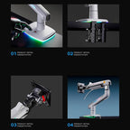 NB Gaming Monitor Arm or for 32 to 60 Inches Screen, Load up to 20 kg, VESA 75/100, RGB-Light, Heavy Duty, Multi Angle Adjustable, Premium Aluminum, White