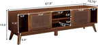 LKTART 68 Inch Mid Century Modern TV Stand with Rattan Doors, MCM Entertainment Center Media Console for 60/65/70/75 inch TVs, Long Boho Television Stand for Living Room, Light Walnut