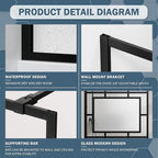 Goodyo 34” X 72” Glass Shower Door Fixed Framed Shower Screen Tempered Glass Panel for Walk-in Shower Room, Grid Pattern, Middle Frosted Glass, 3-Pieces Glass, Matte Black Finish