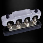 4 x #10 (M5) Studs Bus Bar, Ampper 4.2" Ground Distribution Block Brass Battery BusBar Junction with Cover for Auto Boat Amplifier and More (Black)