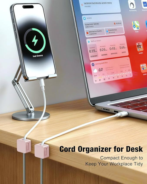 6 Pack Cord Holder, Strong Adhesive Desk Cord Organizer Magnetic Easy Open, Wire Holder Organizer Neatly for Home, Office, Car, Desk, Nightstand, Pink