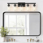 DIKAIDA 5-Light Black Bathroom Vanity Light, Modern Vanity Lighting Fixture for Bathroom, 31" Matte Light Fixture, Wall Sconces with Clear Glass Shade, Black Bathroom Wall Light Over Mirror