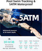 Parsonver Smart Watch for Swimming, 5ATM Waterproof Watch for Pool & Open Water, AI Swim Analysis, Built-in GPS & Compass, AMOLED Fitness Trackers 100+ Sports Modes, Heart Rate & Sleep Monitor, Black