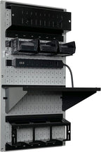 Wall Control Power Tool Storage Organizer Kit Cordless Drill Holder Charging Station Rack 16” x 32” Metal Pegboard Organization System (Grey Pegboard)
