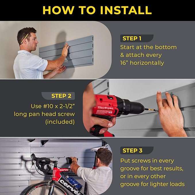 DLDIRECT 96" X 48" - Grey Slatwall Panel Garage Organizer: Heavy Duty Wall Mounted PVC Rack, Interlocking Slat Paneling for Garage Storage, Slotwall Board, Shelves System