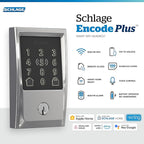Schlage BE499WB CEN 625 Encode Plus WiFi Deadbolt Smart Lock, Keyless Entry Touchscreen Door Lock with Century Trim, Bright Chrome