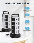 Power Strip Tower Surge Protector - JACKYLED 16 AC Outlets(13A) 6 USB Ports Electric Charging Station, 1050J Surge Electric Tower, 1625W Outlet Extender, 6.5ft Heavy Duty Extension Cord for Home