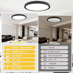 RLEDPZTX Led Flush Mount Ceiling Light,16 Inch 32w 3480lm,3000k/4000k/6000k 3CCT Selectable, Round Modern Flat Panel Super Slim Led Ceiling Light,for Living Dining Kitchen Bedroom Room (2Pack-Black)